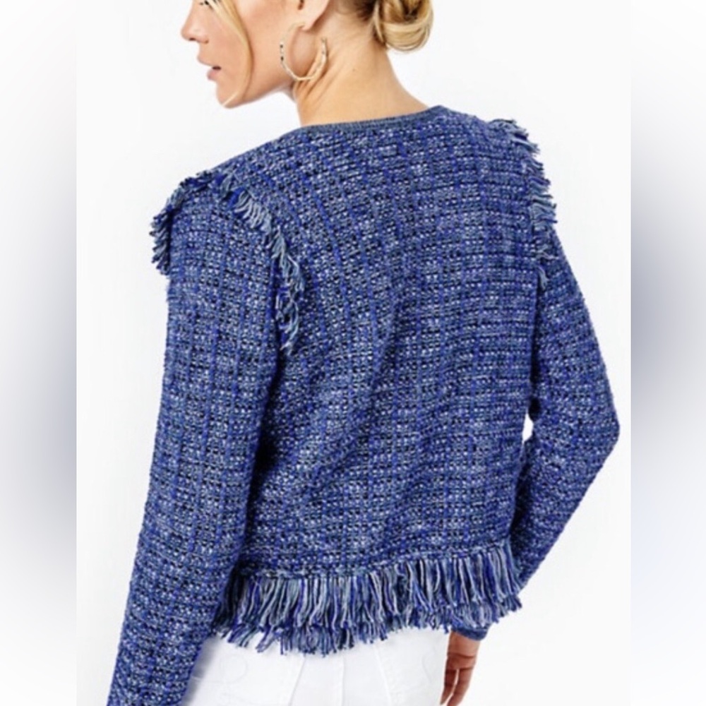 Lilly Pulitzer Simora Cardigan Oyster Bay Navy In Exotic Tweed Size Small - Picture 2 of 10